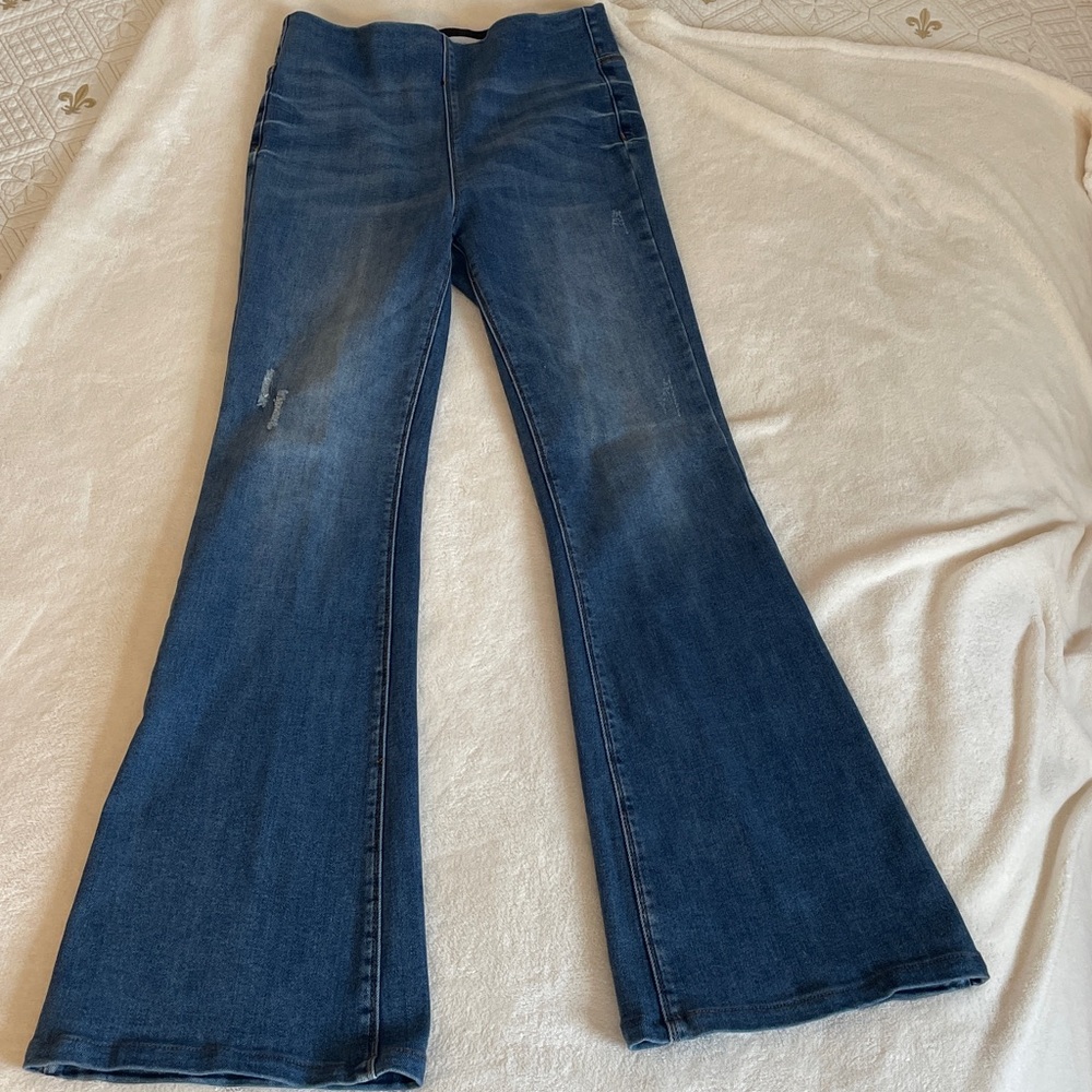 RISEN pull on distressed flare, jeans